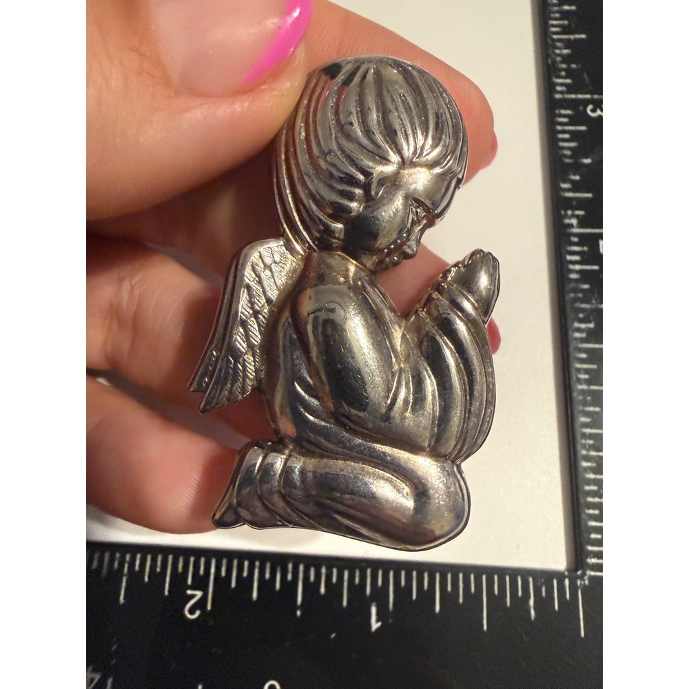 Beau Silver Tone Praying Angel Cherub Brooch Pendant Pin Religious Jewelry
